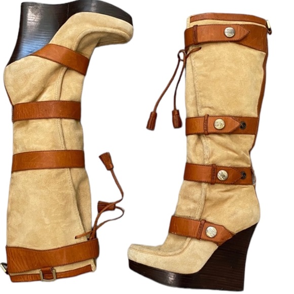 L.A.M.B. Shoes - L.A.M.B Knee High RARE Chartres Platform Wedge Boots,  Original Dust Bag, Sz 6.5